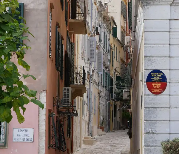 Kantounia in Corfu Old Town where Marble hall Murders was filmed