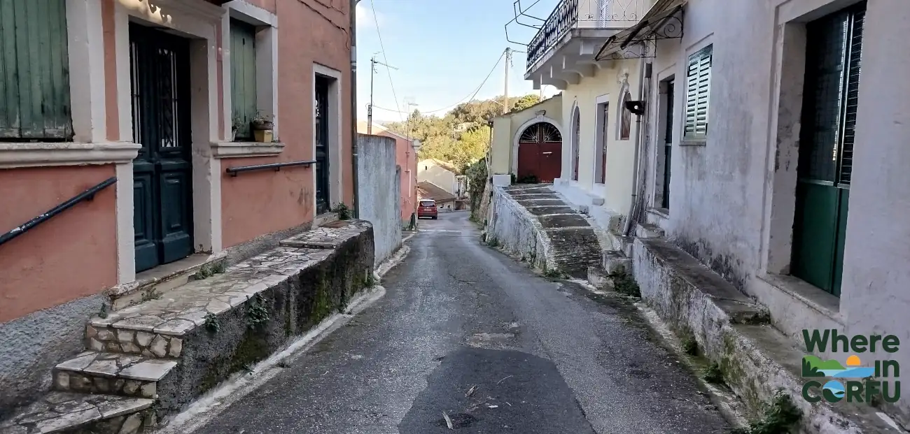 Narrow road through Varypatades Village